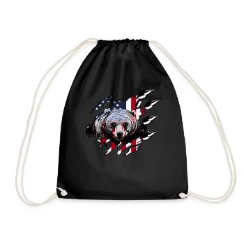 US Flag Claw Grizzly Bear Patriotic Hunting - Drawstring Bag - black - Front