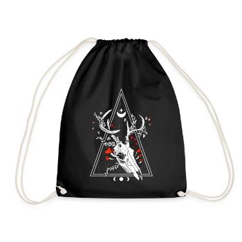 Gothic Deer Skull Moon Phase Witch Occult - Drawstring Bag - black - Front