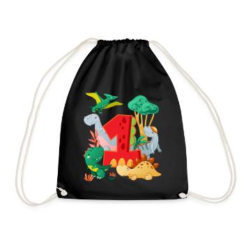 Herd of cute dinosaurs 1st birthday 1 - Drawstring Bag - black - Front