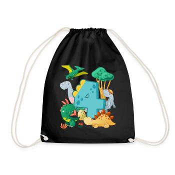 Herd of cute dinosaurs 4th birthday 4 - Drawstring Bag - black - Front