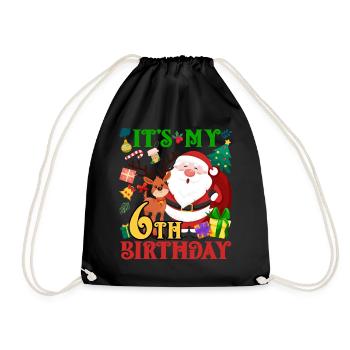 Es Ist Mein 6. Geburtstag Weihnachtsmann - Turnbeutel - Schwarz - Vorne