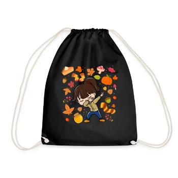 Dabbing Girl Fall Maple Pumpkin Fall Season - Drawstring Bag - black - Front