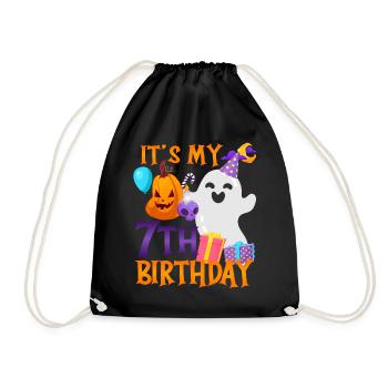 It's my 7th birthday Spooky Ghost Halloween - Drawstring Bag - black - Front