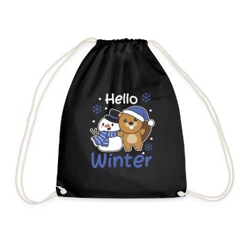 Beaver Hello Winter snowman snow - Drawstring Bag - black - Front