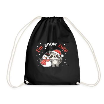 Raccoon I'm snow cute snowman snow pun - Drawstring Bag - black - Front