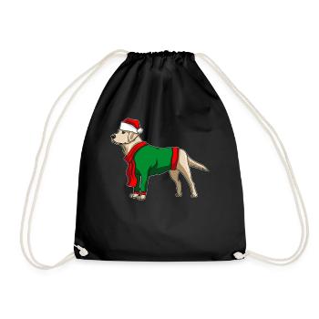 Labrador with Christmas Hat Christmas Costume - Drawstring Bag - black - Front