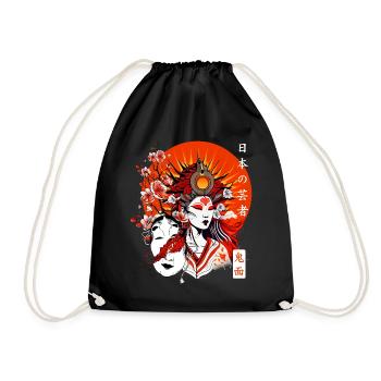 Japanese Geisha Kimono Cherry Blossom Sakura - Drawstring Bag - black - Front