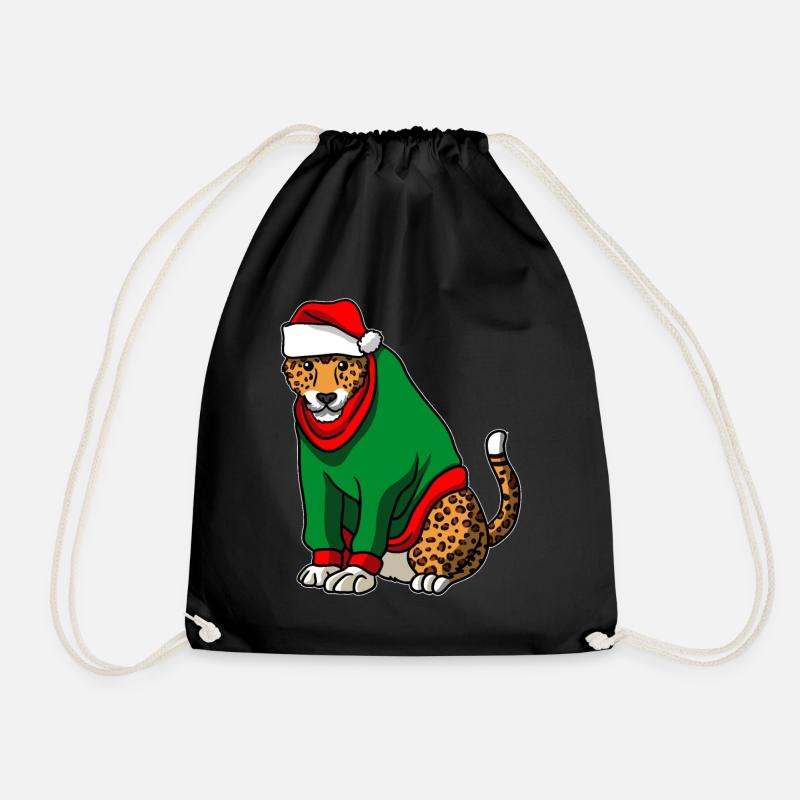 Leopard mit Christmas Sweater - Turnbeutel - Schwarz