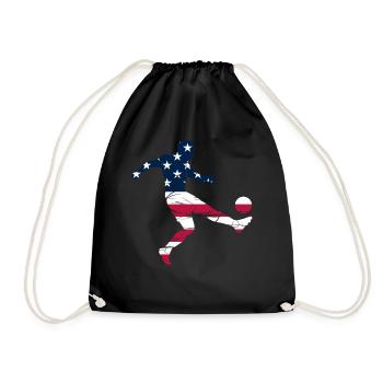 Soccer Player Silhouette American Flag Soccer Play - Drawstring Bag - black - Front
