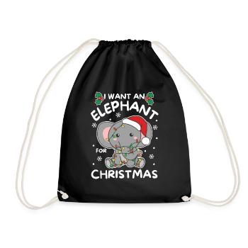 I want an elephant for Christmas cute elephants - Drawstring Bag - black - Front