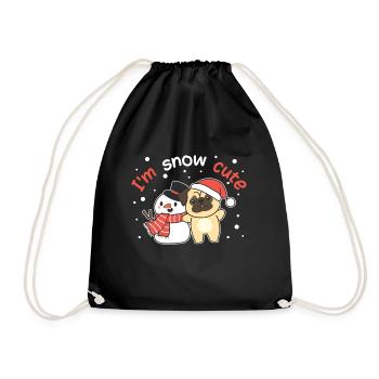 Pug I'm snow cute snowman snow pun - Drawstring Bag - black - Front