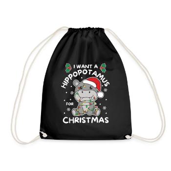 I want a hippo for Christmas cute hippos - Drawstring Bag - black - Front