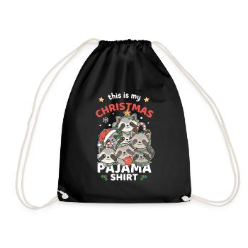 Raccoon Christmas Pajama Shirt Merry Christmas - Drawstring Bag - black - Front