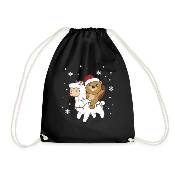 Beaver Lama Alpaca Christmas Winter Animals - Drawstring Bag - black - Front