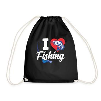 I love fishing fishing anglers - Drawstring Bag - black - Front