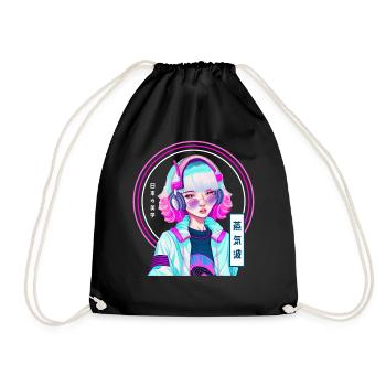 Japonais Vaporwave Gamer Girl Synthwave Esthétique - Sac de sport léger - noir - Devant