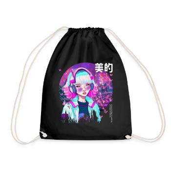 Japanese Synthwave Gamer Girl Vaporwave Aesthethic - Turnbeutel - Schwarz - Vorne