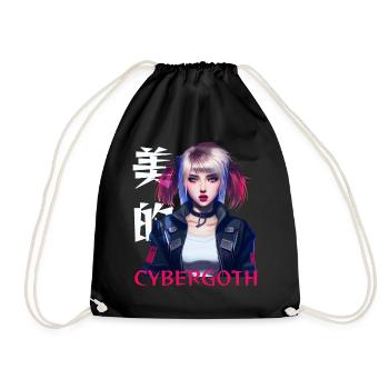 Cybergoth Japanese Punk Anime Girl Cyber Aesthetic - Drawstring Bag - black - Front