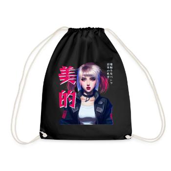 Japanese Techwear Anime Girl Cybergoth Vaporwave - Turnbeutel - Schwarz - Vorne