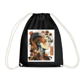 Japanese Aesthetic Steampunk Futuristic Anime Girl - Turnbeutel - Schwarz - Vorne