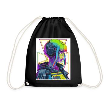 Japanese Cyberpop Aesthethic Futurism Vaporwave Gi - Drawstring Bag - black - Front