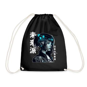 Japanese Anime Girl Urban Cyber Vaporwave Aestheti - Drawstring Bag - black - Front