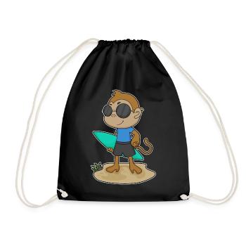 Monkey Surfing Surfboard Summer - Drawstring Bag - black - Front
