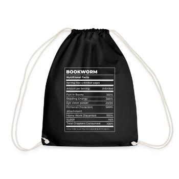 Book Lover Bookworm Nutritional Values Reader - Drawstring Bag - black - Front