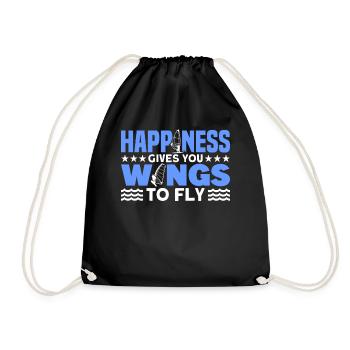 Wind Surfing Happiness Gives You Wings To Fly For - Drawstring Bag - black - Front