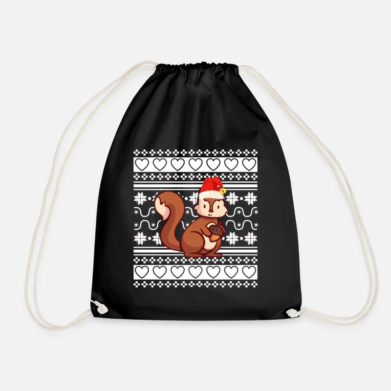 Ugly Christmas Sweater Weihnachten Eichhörnchen - Turnbeutel - Schwarz