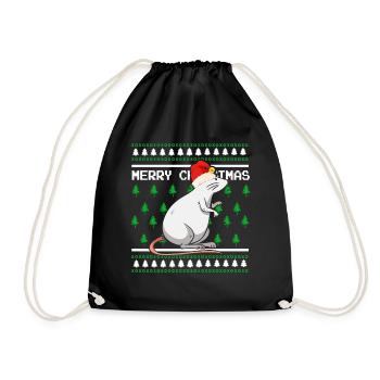 Ugly Christmas Sweater Tshirt Christmas Mouse - Drawstring Bag - black - Front