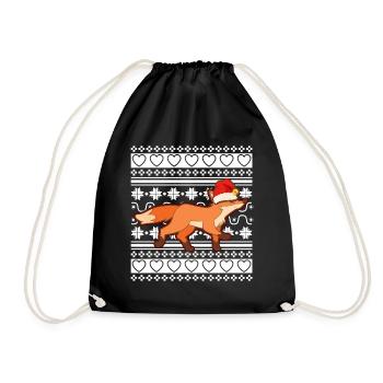 Ugly Christmas Sweater Tshirt Christmas Fox - Drawstring Bag - black - Front