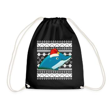 Ugly Christmas Sweater Tshirt Weihnachten Delfin - Turnbeutel - Schwarz - Vorne