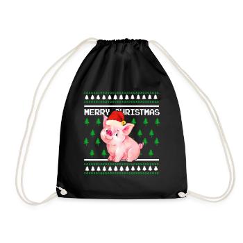 Ugly Christmas Sweater Tshirt Weihnachten Schwein - Turnbeutel - Schwarz - Vorne