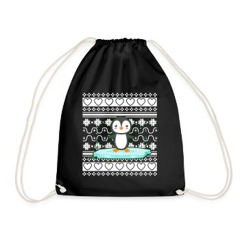 Ugly Christmas Sweater Tshirt Weihnachten Pinguin - Turnbeutel - Schwarz - Vorne