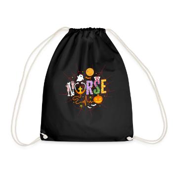 Halloween Shirt, Nurse Stethoscope Spooky Health - Drawstring Bag - black - Front