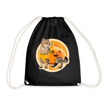 Halloween Costume Shirt, Cat Pumpkin Jack O - Drawstring Bag - black - Front