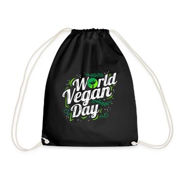 White And Green World Vegan Day Logo, Go Vegan - Drawstring Bag - black - Front