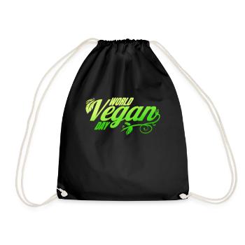 Green Leaves Logo For World Vegan Day, Veganism - Drawstring Bag - black - Front