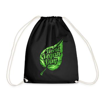 Green Leave Logo For World Vegan Day - Drawstring Bag - black - Front