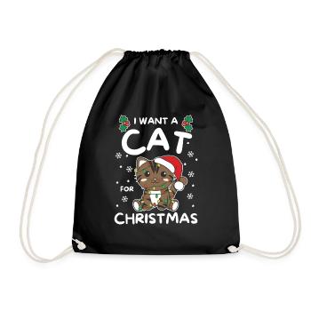 I want a cat for Christmas cute cats - Drawstring Bag - black - Front