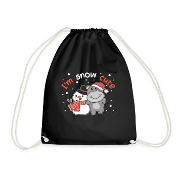 Hippo I'm snow cute snowman snow pun - Drawstring Bag - black - Front