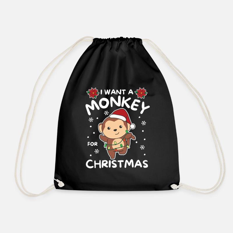 Ich will ein Affe zu Weihnachten süße Affen - Turnbeutel - Schwarz