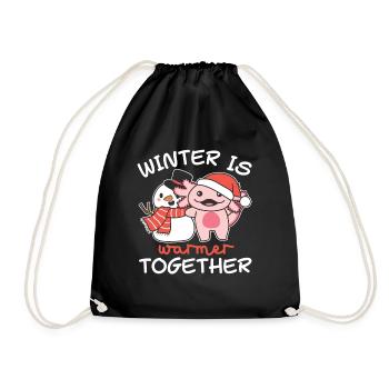 Axolotl Winter is warmer together Schneemann - Drawstring Bag - black - Front