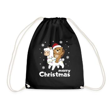 Beaver Lama Alpaca Christmas Winter Animals - Drawstring Bag - black - Front