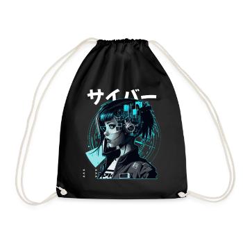 Japanese Cyber Anime Girl Cyborg Aesthetic Science - Drawstring Bag - black - Front