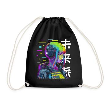 Japanese Cyber Aesthetic Cyberdelic Glitch Sci Fi - Drawstring Bag - black - Front