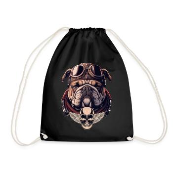 English Bulldog Biker Motorcyle Aviator Helmet Dog - Turnbeutel - Schwarz - Vorne