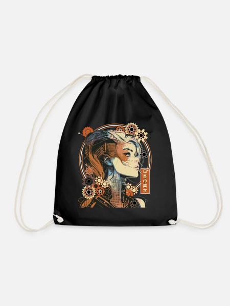 Steampunk Anime Girl Cyber Punk Aesthetic - Turnbeutel - Schwarz