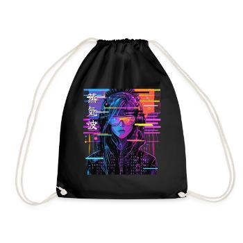Vaporwave Girl Japanese Glitch Aesthetic Urban Cyb - Turnbeutel - Schwarz - Vorne